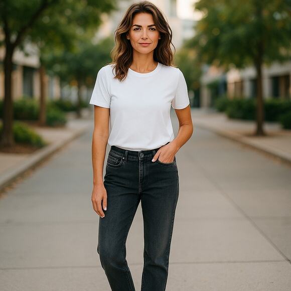 Chico's Denim - Chico's Womens Jeans Sz 0 Reg 4 Platinum Black Facet RG Jean Gray Straight Leg